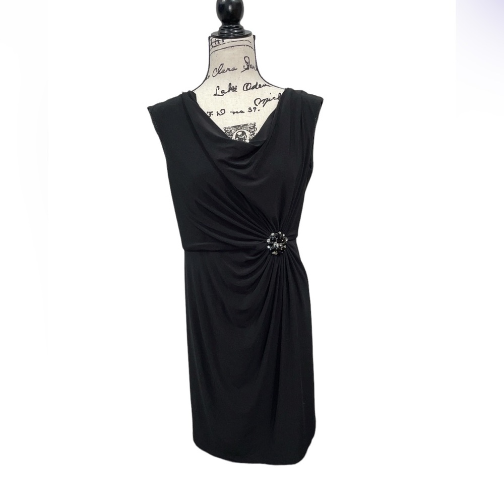 Jessica Howard Women’s Size 10 Black Dress Jeweled Rhinestone Ruched Front